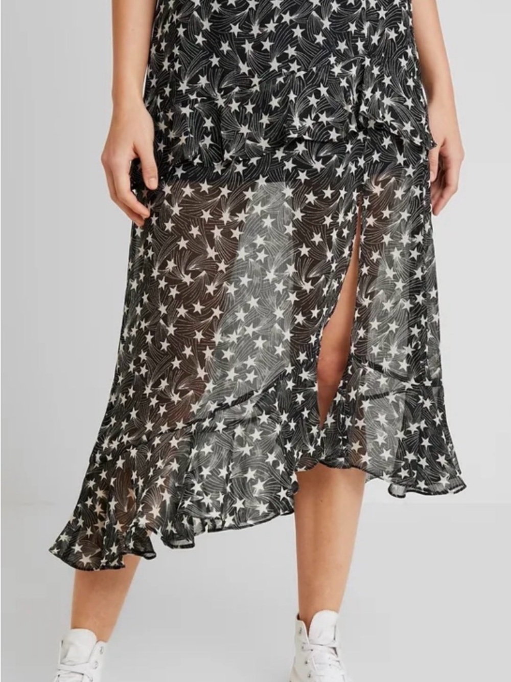 Topshop Black & White Star Tiered Maxi Skirt